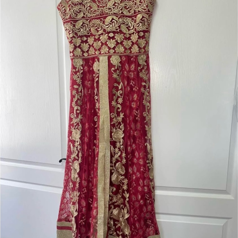 Elegant Red and Gold Embroidered Dress lehenga